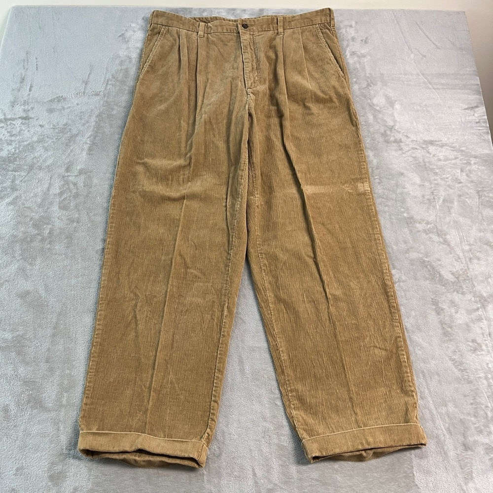 Duck Head Mens Corduroy Pants 38x30 Tan Khaki Pleated Cuffed Cotton Trousers